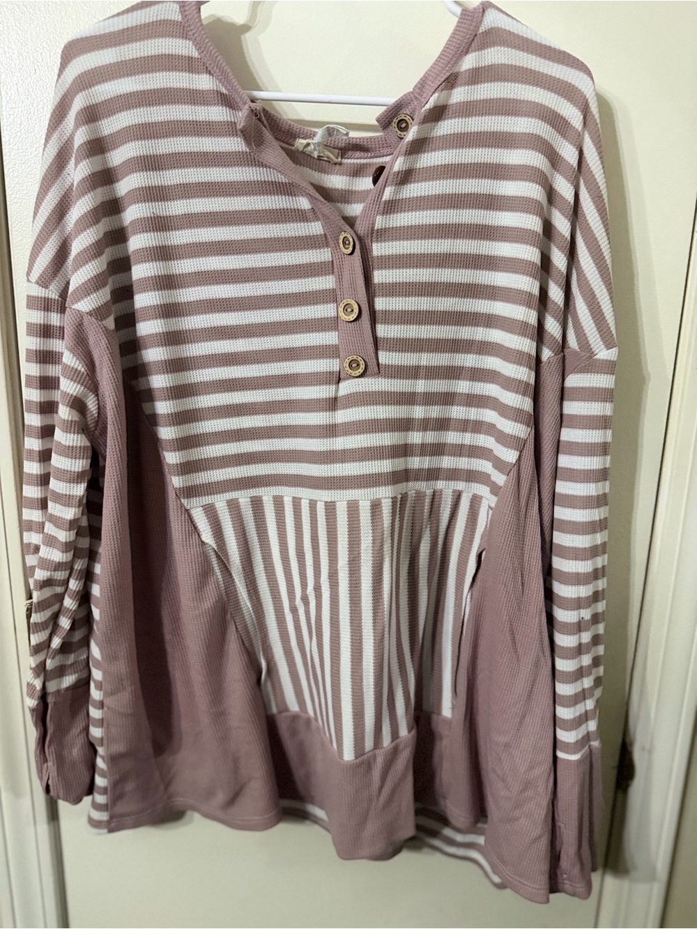 BiBi Mauve and White Striped Henley Tunic